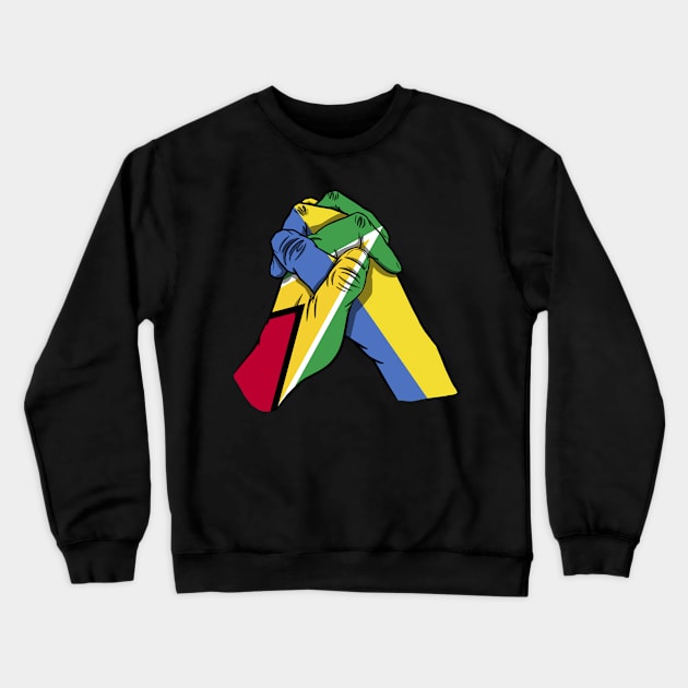 Guyana and Ukraine Flags Holding Hands Ukraine Guyana Roots Crewneck Sweatshirt by BramCrye